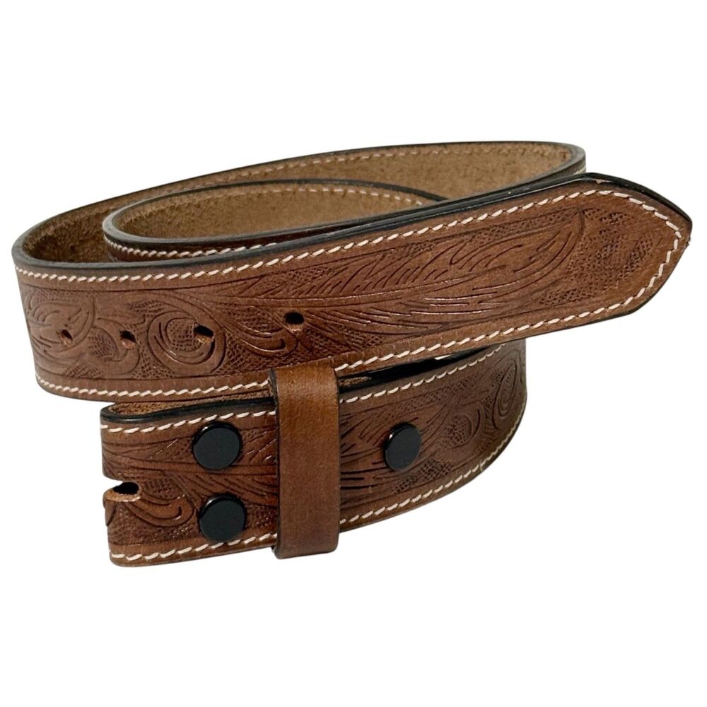 F&L Classic Western Tooled Leather Belt Full Grain USA Sz 36 Strap ONLY